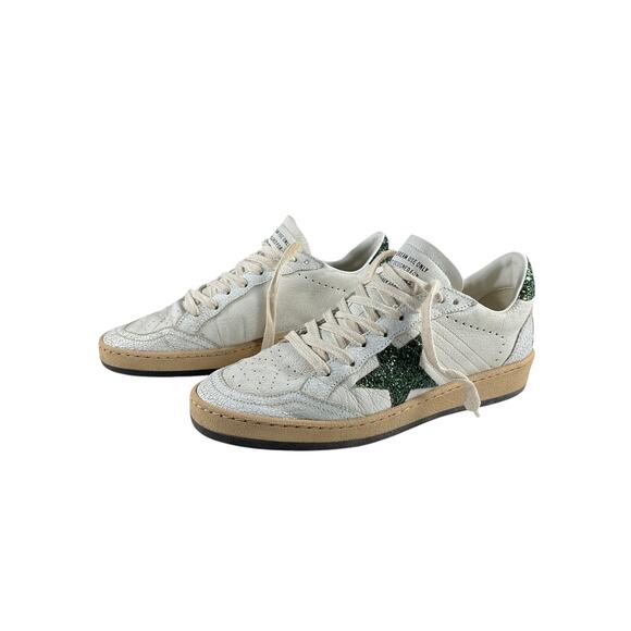 Golden Goose 'Ballstar' White Leather Glittered Distressed Leather Sneakers - Picture 2 of 7